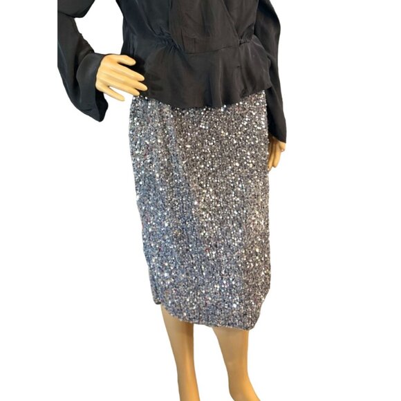 (5 for $25) Steel Gray Silver Sequin Pencil Skirt Size Medium - Picture 2 of 8